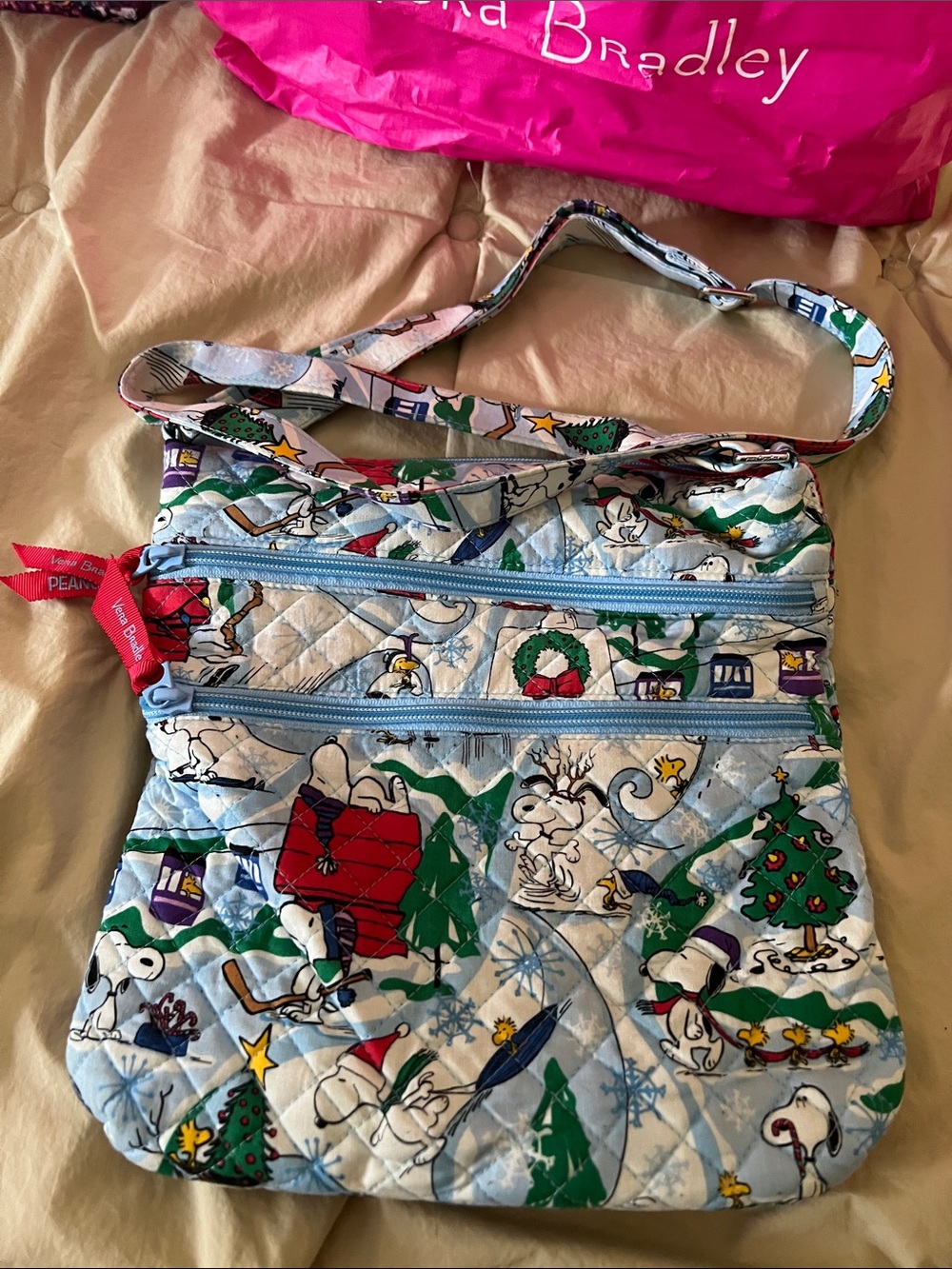 Vera Bradley Blue Quilted Snoopy Holiday Crossbody Bag